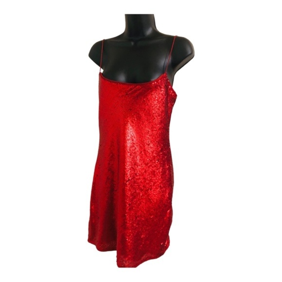 Zara red sequin blogger favorite back cowl neck draped mini dress size small new - Picture 16 of 16